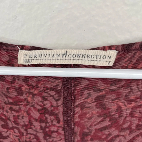 Peruvian Connection Floral Pattern Long Sleeve Maxi Dress Size Small Maroon/Pink - Picture 9 of 11